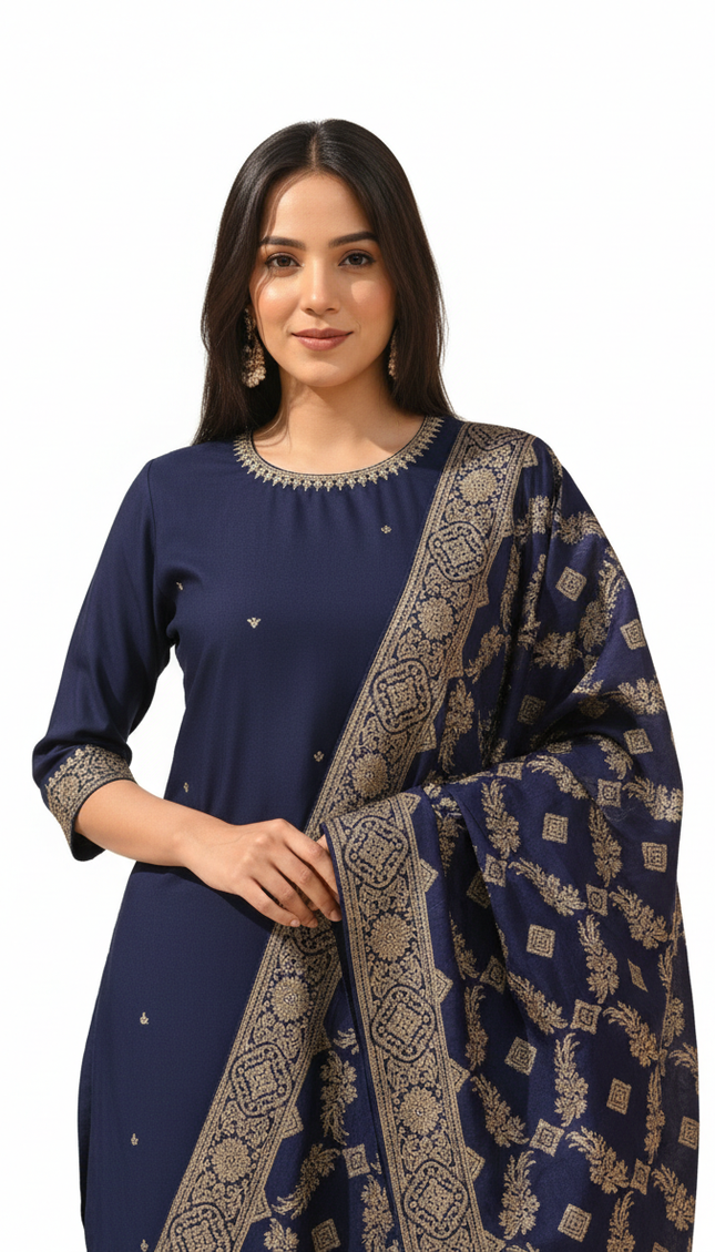 Navy Vatican Fabric Kurta Set For Women|K22_2