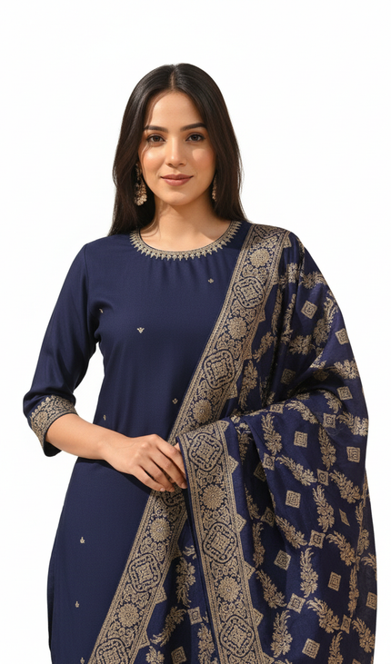 Navy Vatican Fabric Kurta Set For Women|K22_2