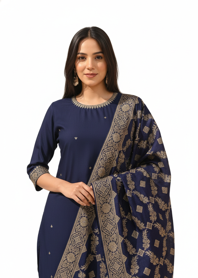 Navy Vatican Fabric Kurta Set For Women|K22_2