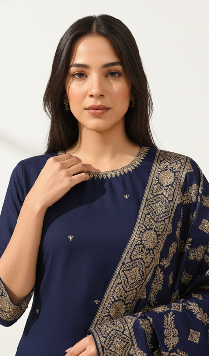 Navy Vatican Fabric Kurta Set For Women|K22_2