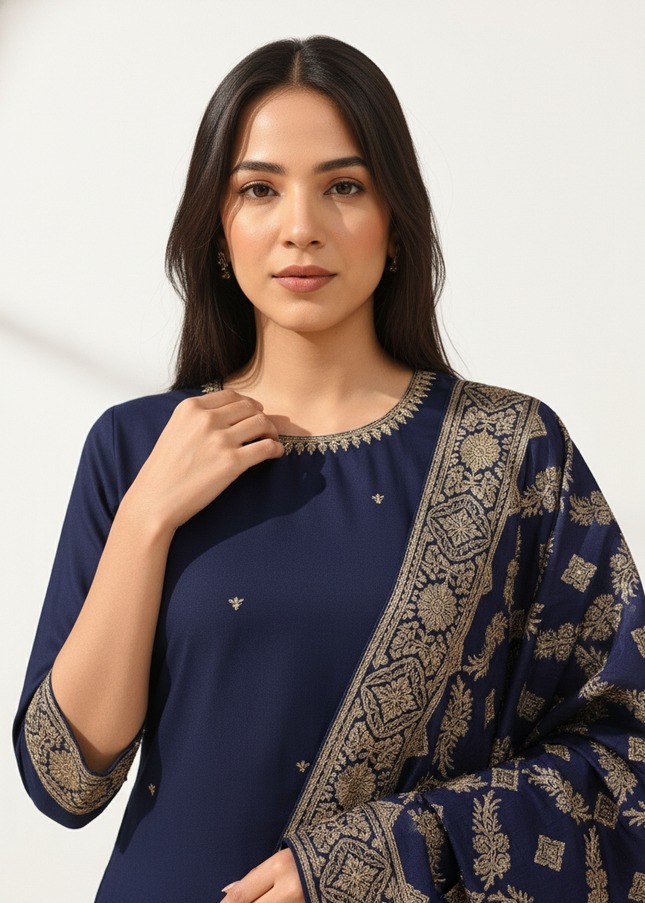 Navy Vatican Fabric Kurta Set For Women|K22_2
