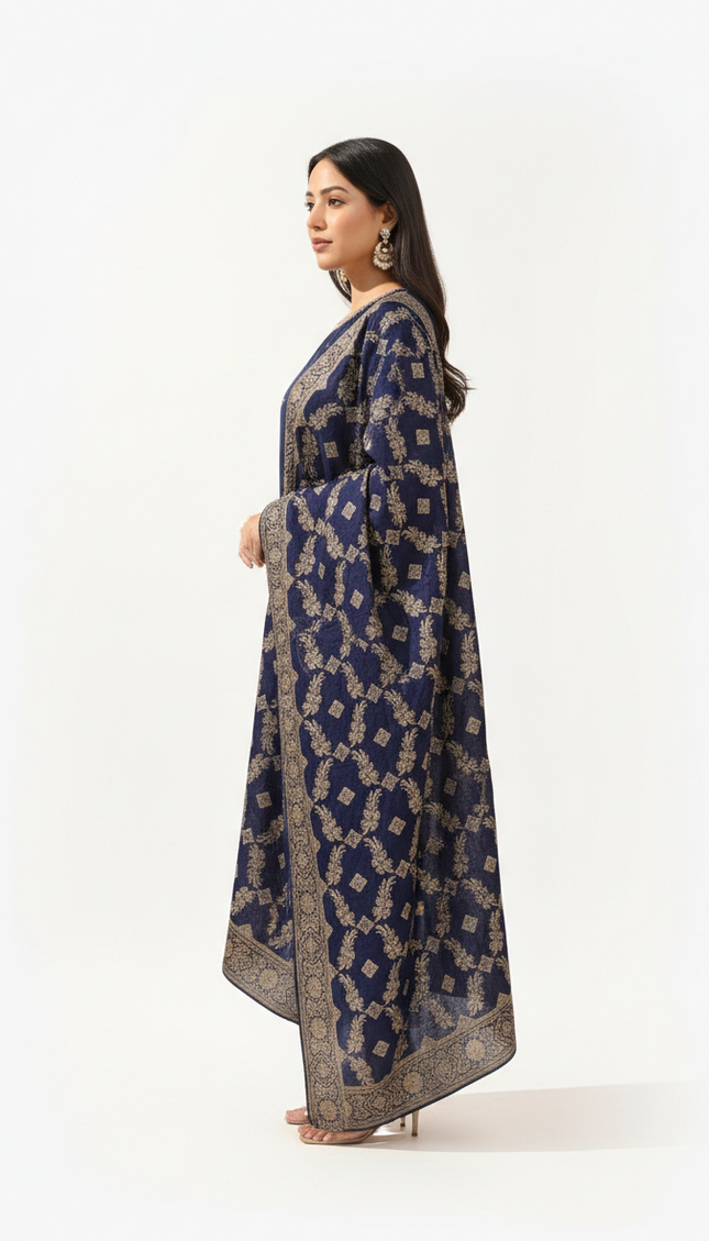 Navy Vatican Fabric Kurta Set For Women|K22_2