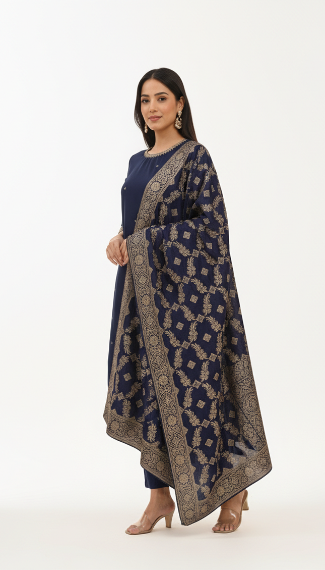 Navy Vatican Fabric Kurta Set For Women|K22_2