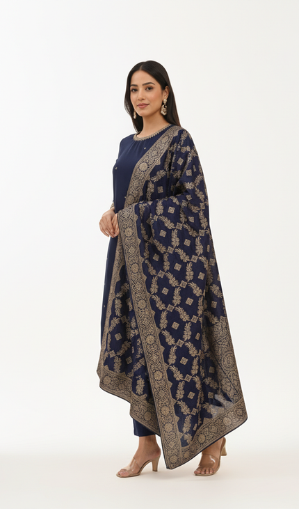 Navy Vatican Fabric Kurta Set For Women|K22_2