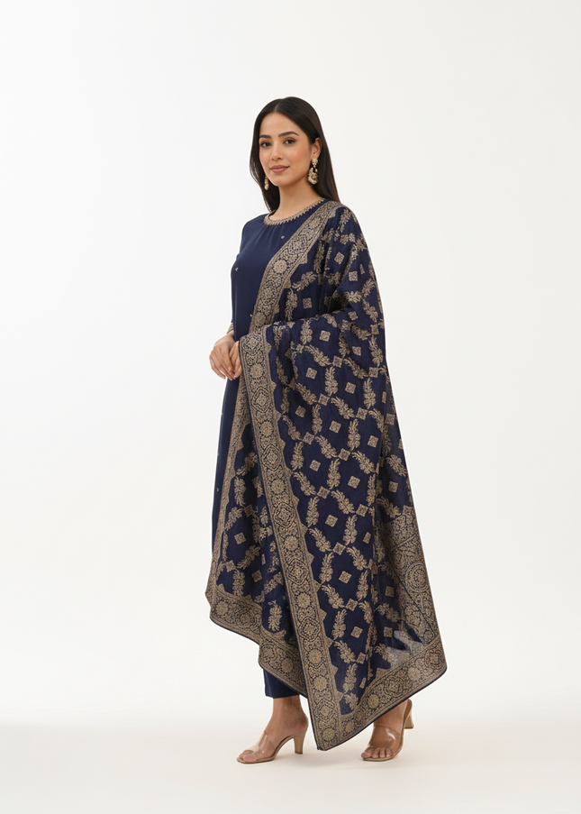 Navy Vatican Fabric Kurta Set For Women|K22_2