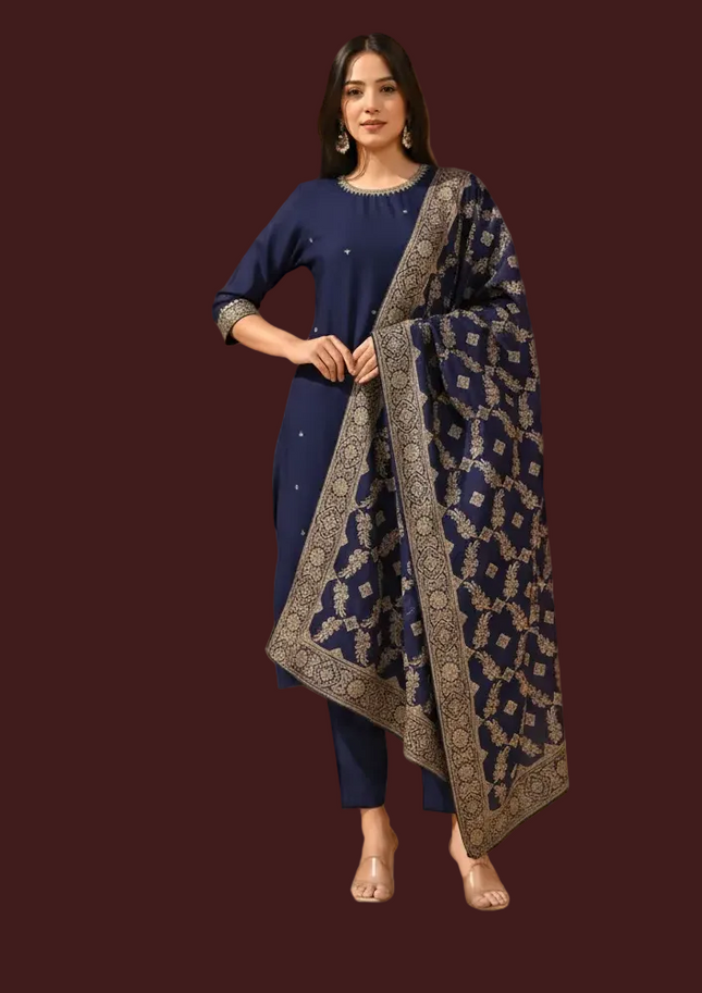 Navy Vatican Fabric Kurta Set For Women|K22_2