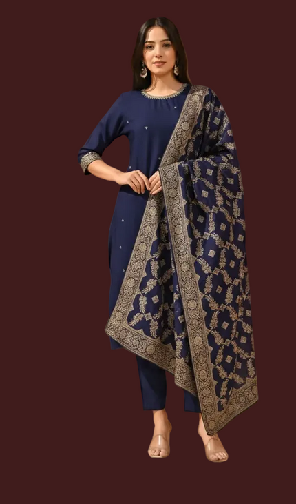 Navy Vatican Fabric Kurta Set For Women|K22_2