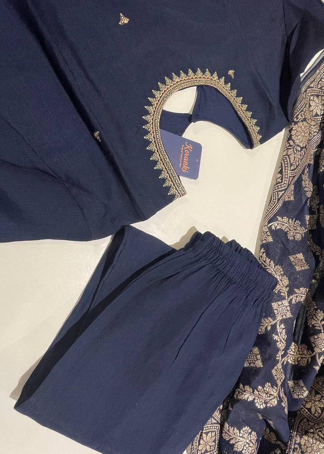 Navy Vatican Fabric Kurta Set For Women|K22_2