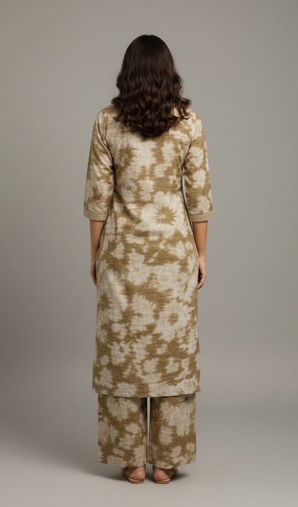 Cream Vatican Silk Printed Co-Ord Set For Women|K2_1