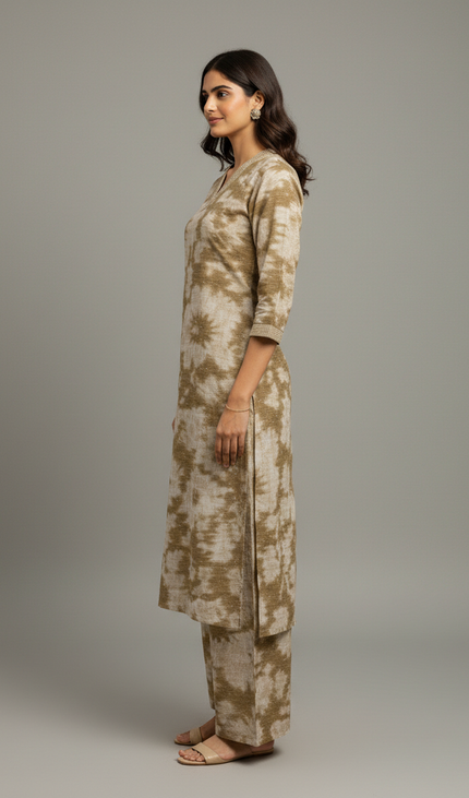 Cream Vatican Silk Printed Co-Ord Set For Women|K2_1