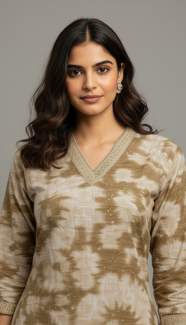 Cream Vatican Silk Printed Co-Ord Set For Women|K2_1