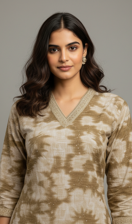 Cream Vatican Silk Printed Co-Ord Set For Women|K2_1
