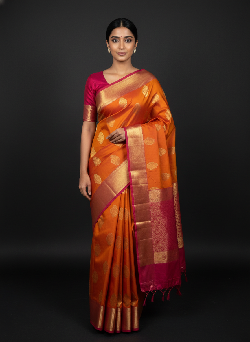 Most loved orange Kanchipuram Semi Silk Saree| AS-007
