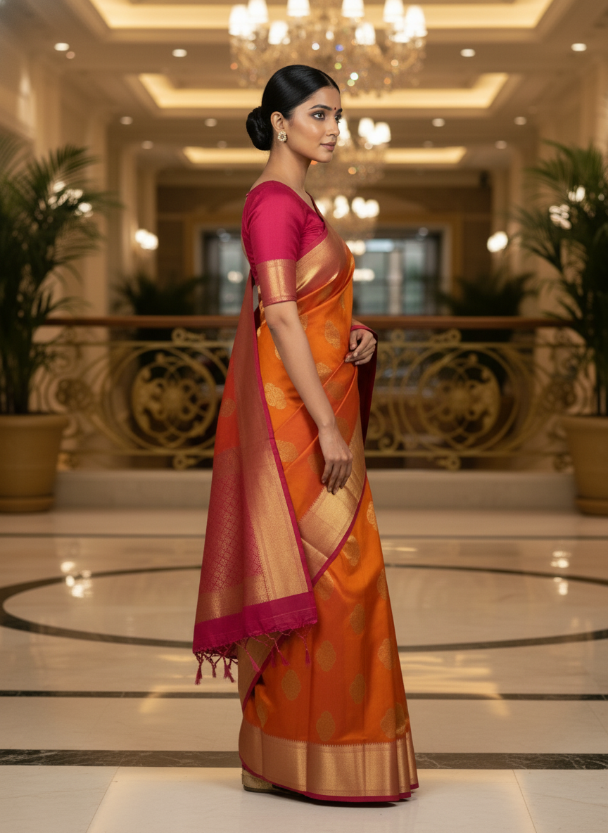 Most loved orange Kanchipuram Semi Silk Saree| AS-007