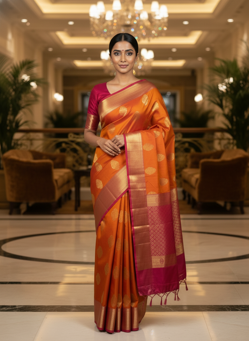 Most loved orange Kanchipuram Semi Silk Saree| AS-007