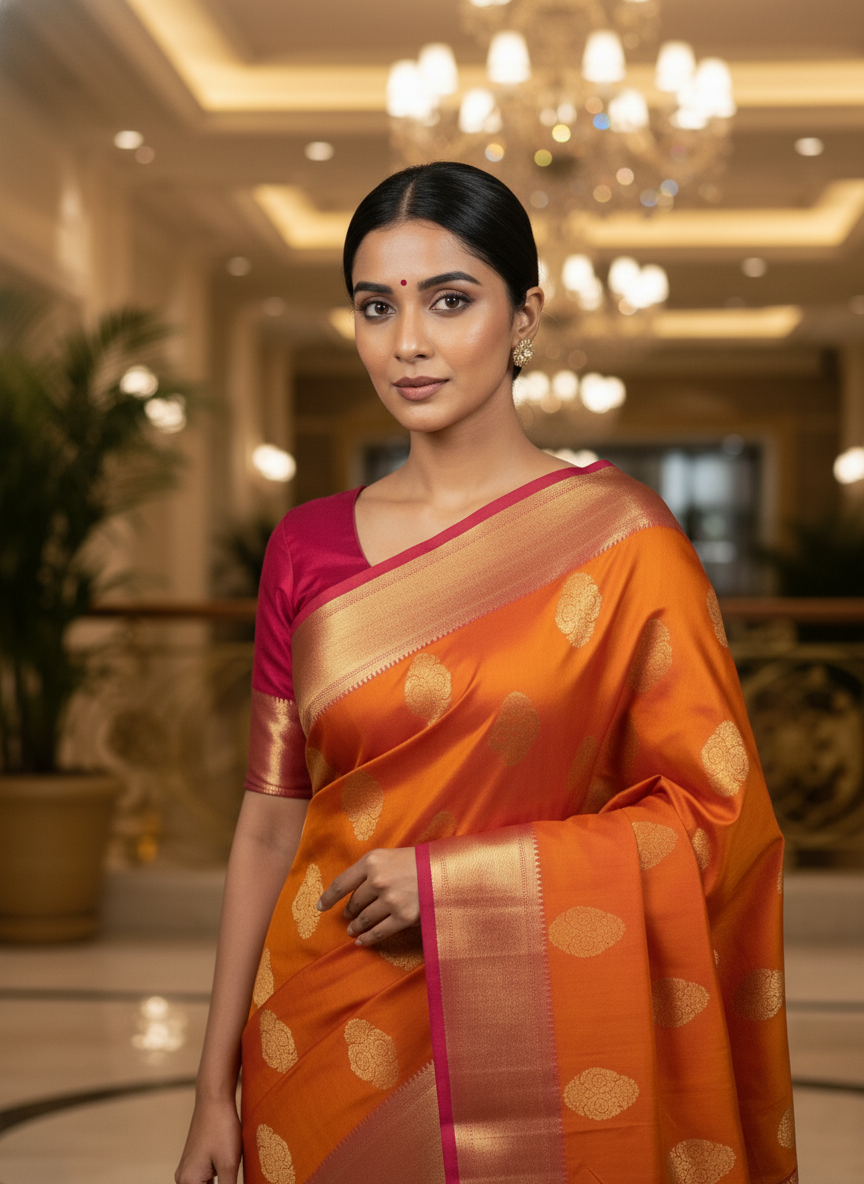 Most loved orange Kanchipuram Semi Silk Saree| AS-007