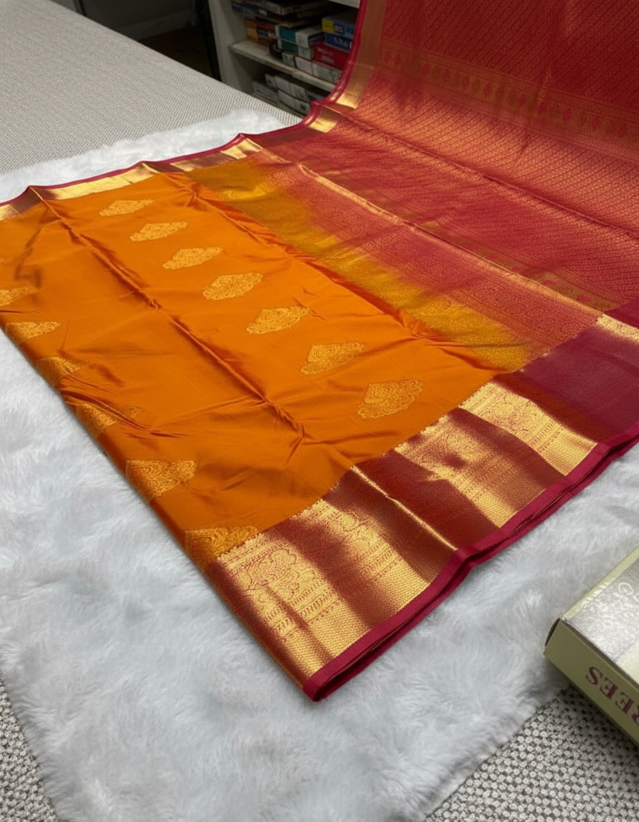 Most loved orange Kanchipuram Semi Silk Saree| AS-007