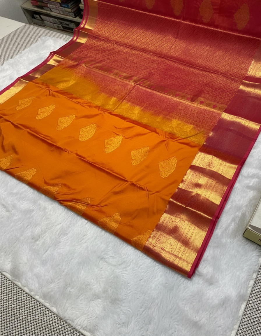 Most loved orange Kanchipuram Semi Silk Saree| AS-007