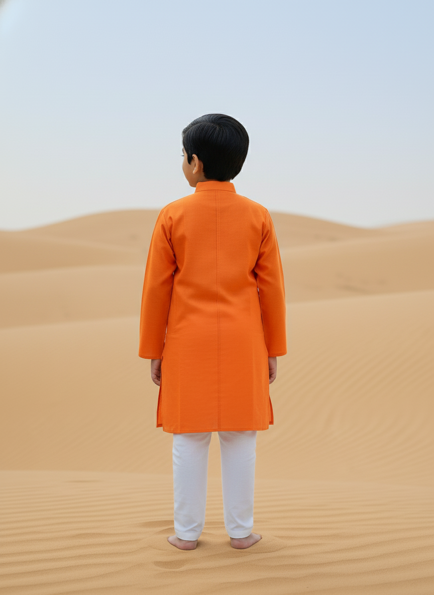 Orange Solid Kurta with white Pajama Set For Boys | AS-K4