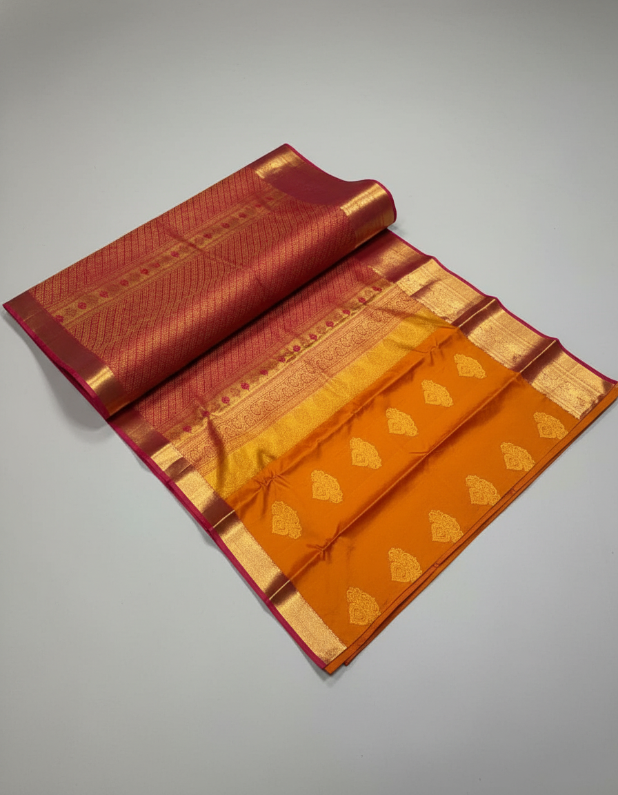 Most loved orange Kanchipuram Semi Silk Saree| AS-007