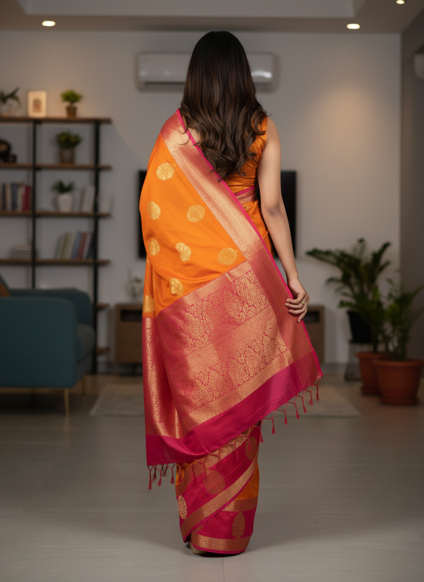 Orange Kanchipuram Silk Saree With Butta Design| AS-00122