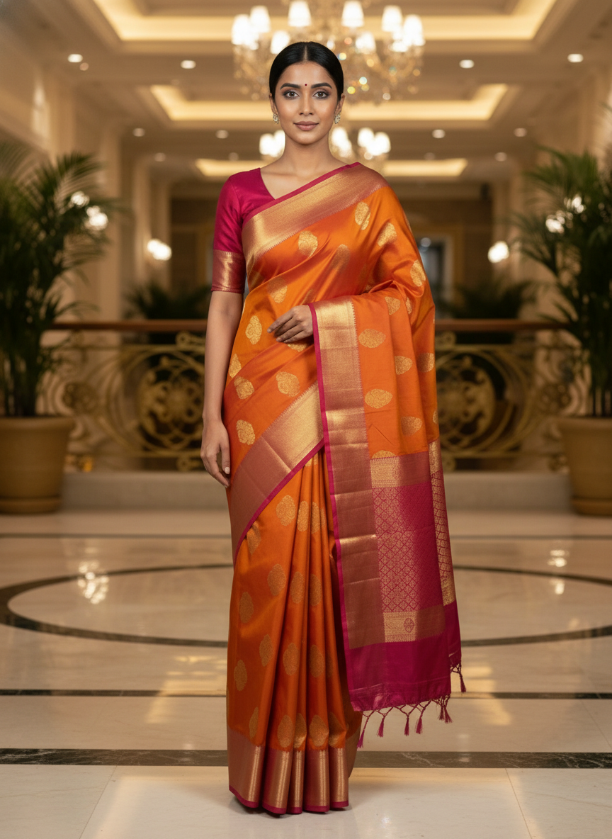 Most loved orange Kanchipuram Semi Silk Saree| AS-007