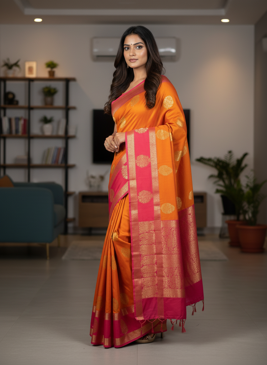Orange Kanchipuram Silk Saree With Butta Design| AS-00122