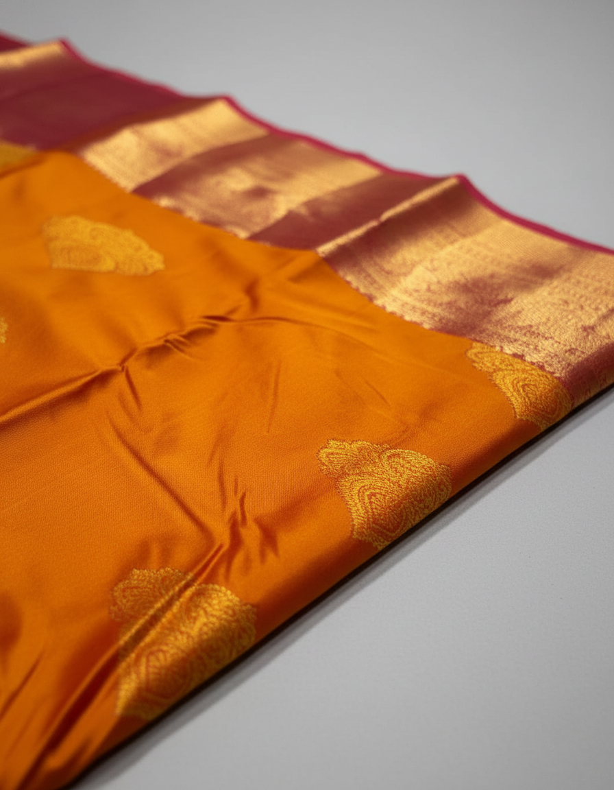 Most loved orange Kanchipuram Semi Silk Saree| AS-007