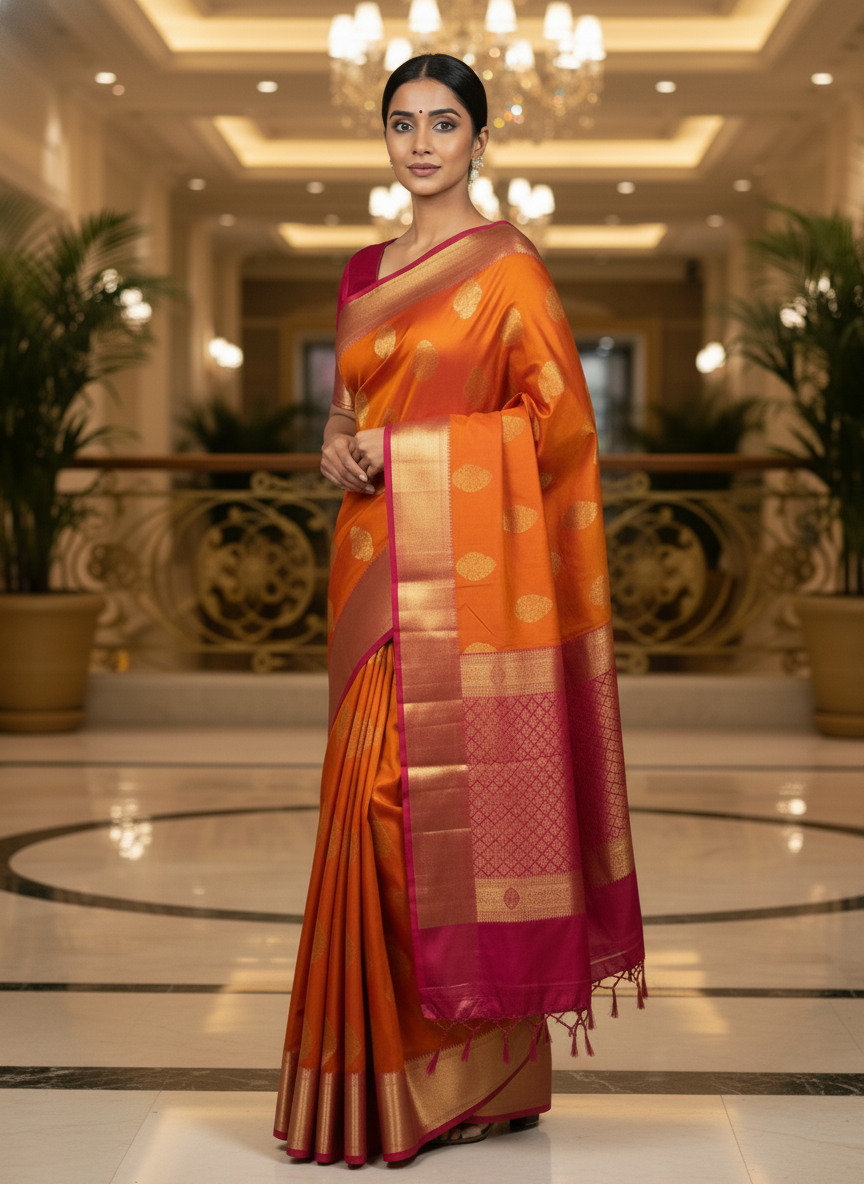 Most loved orange Kanchipuram Semi Silk Saree| AS-007