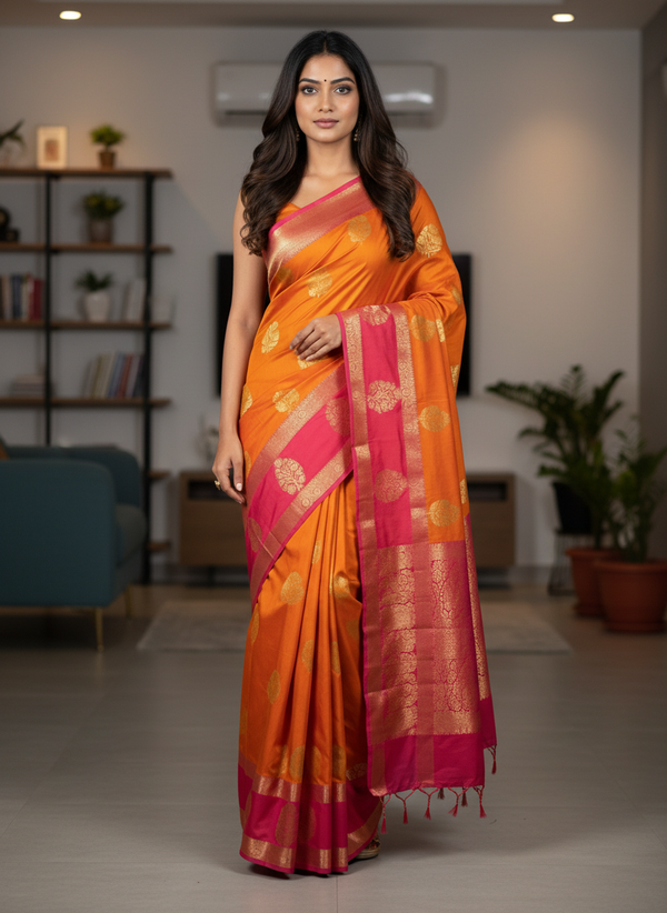 Orange Kanchipuram Silk Saree With Butta Design| AS-00122