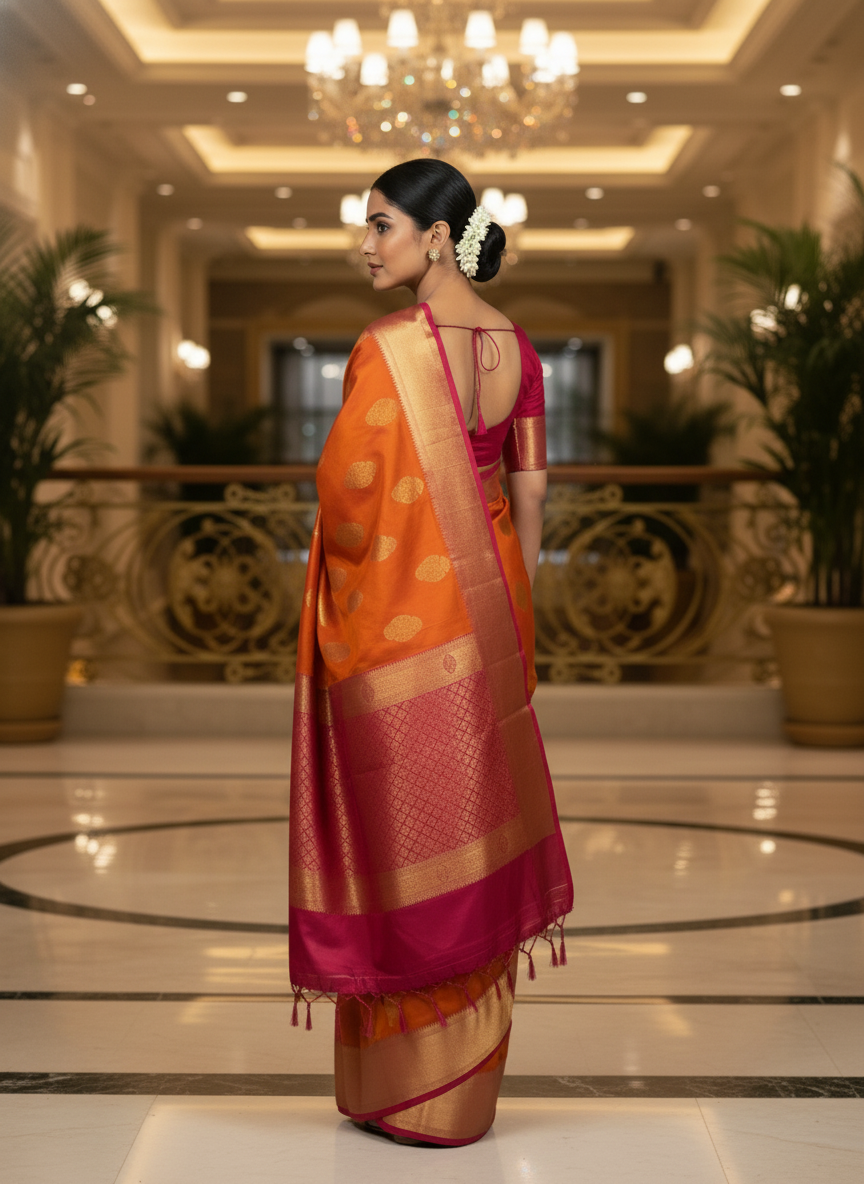 Most loved orange Kanchipuram Semi Silk Saree| AS-007