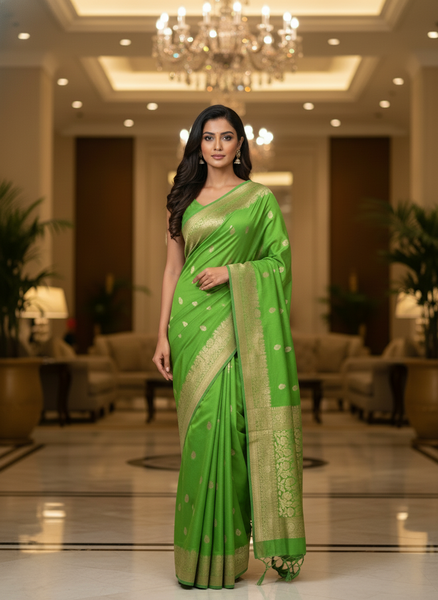 Mustrad Silk Saree with Woven Border| AS-00244