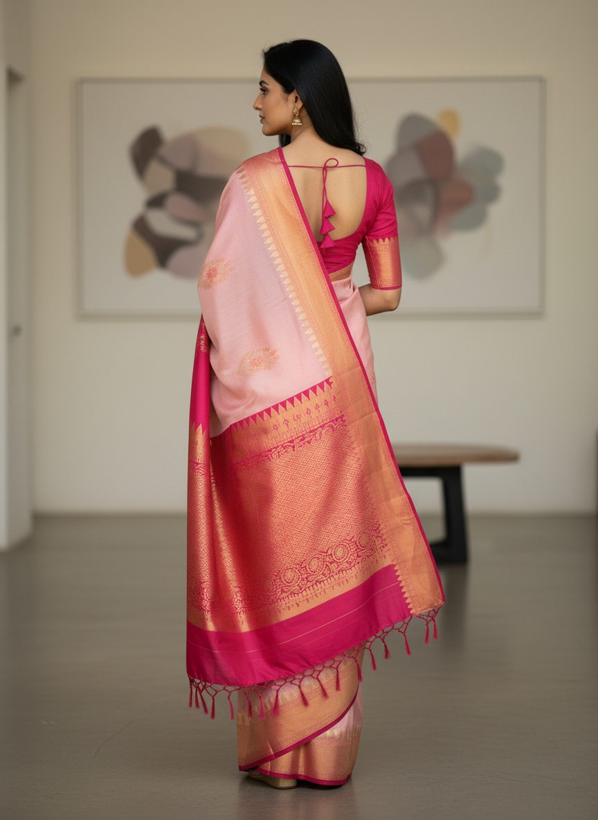 Pista Kanchipuram Brocade Silk Saree With Butta Design| AS-00125