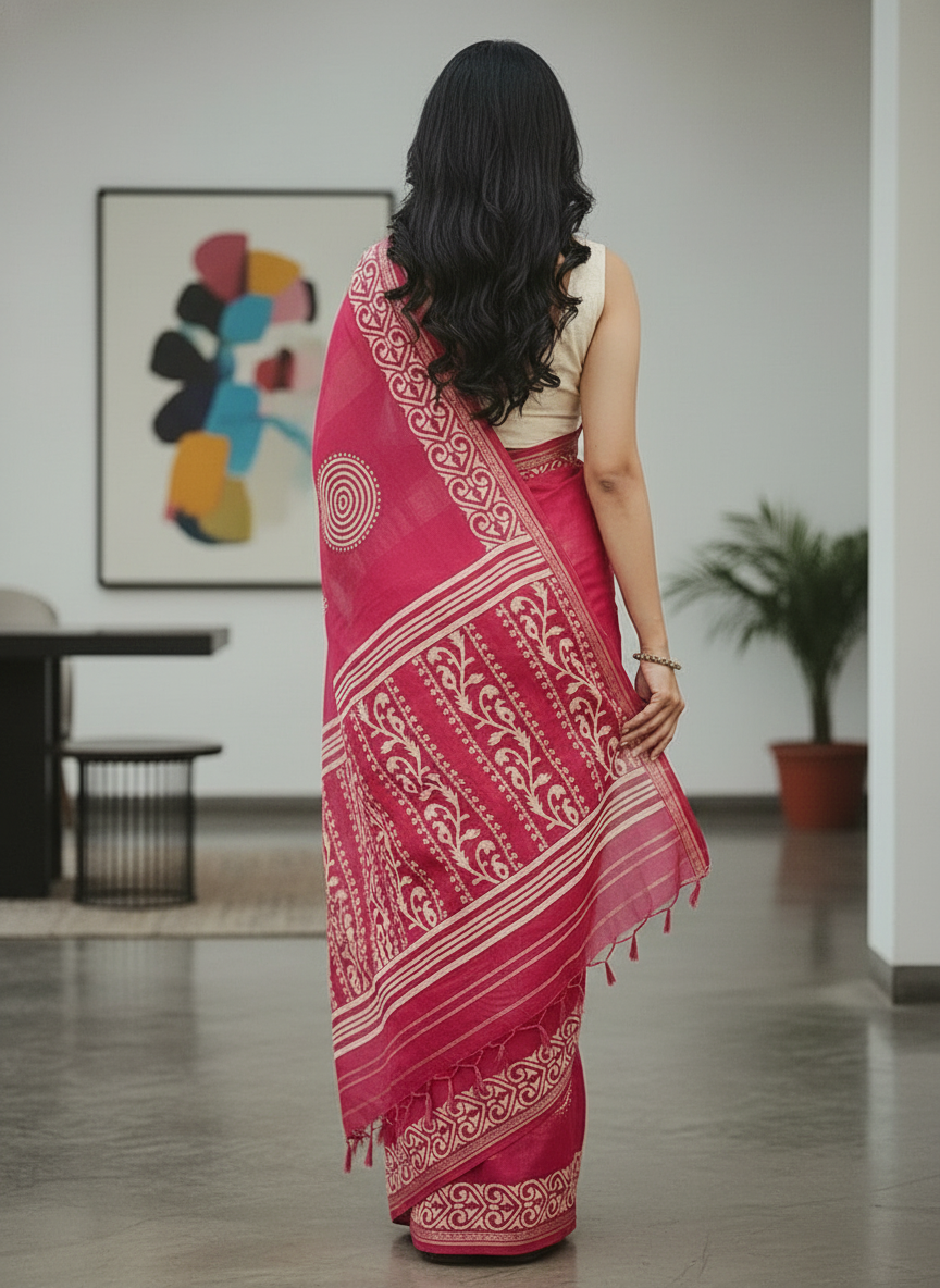 Emerald wine Printed Soft chiffon Saree | AS-0093