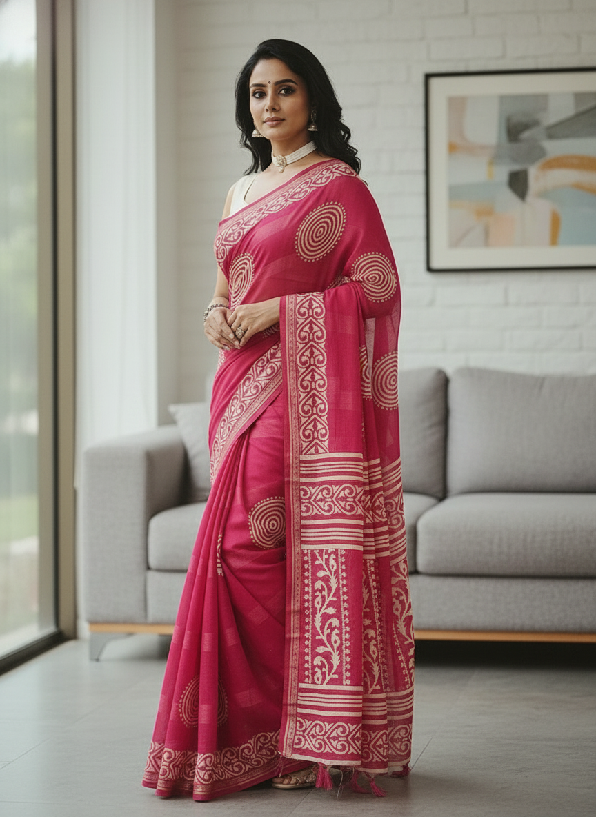 Emerald wine Printed Soft chiffon Saree | AS-0093