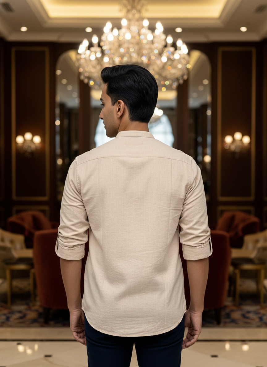 Men's Textured Cotton Short Kurta | Roll-Up Sleeves | 162