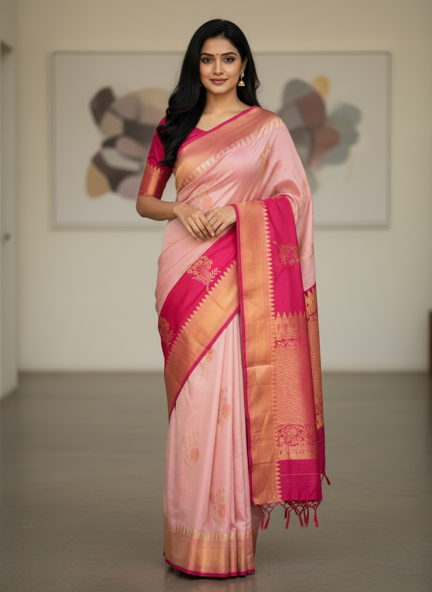 Pista Kanchipuram Brocade Silk Saree With Butta Design| AS-00125