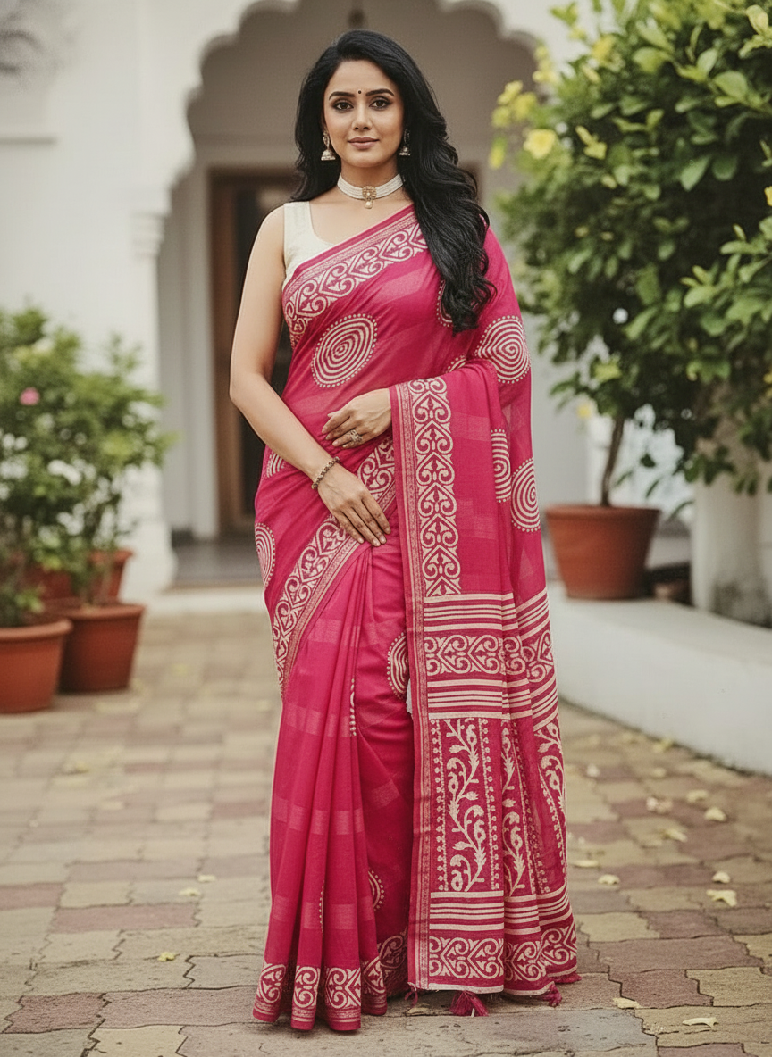Emerald wine Printed Soft chiffon Saree | AS-0093