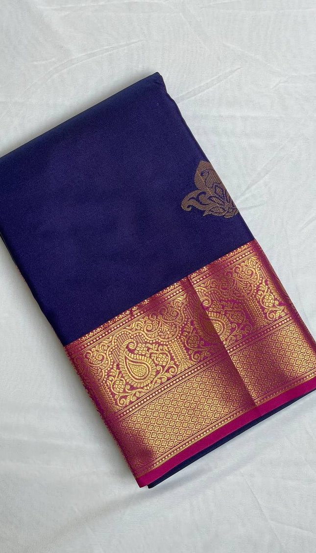 Royal Purple Semi Kanchipuram Silk Saree with Rich Zari Border|S1