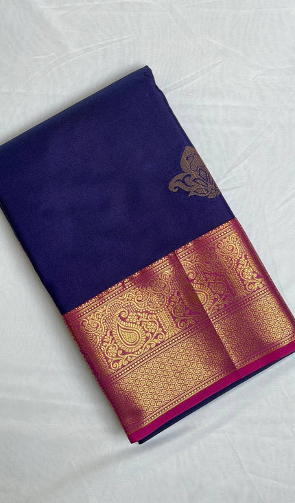Royal Purple Semi Kanchipuram Silk Saree with Rich Zari Border|S1
