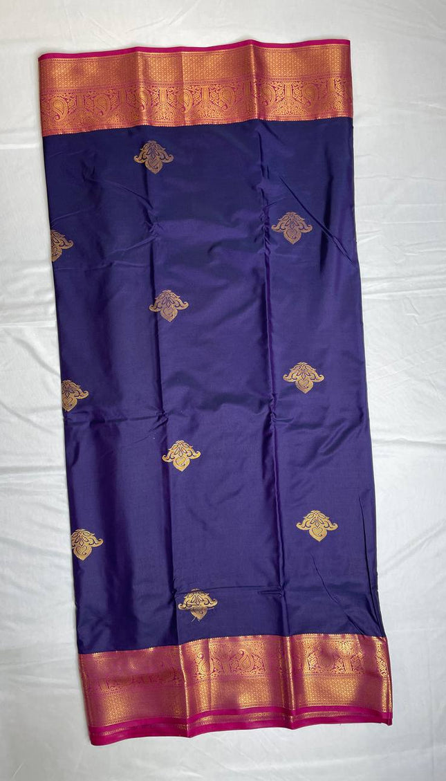 Royal Purple Semi Kanchipuram Silk Saree with Rich Zari Border|S1