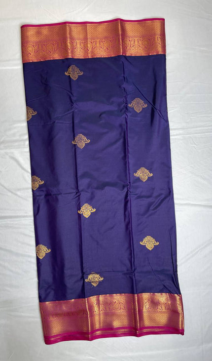 Royal Purple Semi Kanchipuram Silk Saree with Rich Zari Border|S1