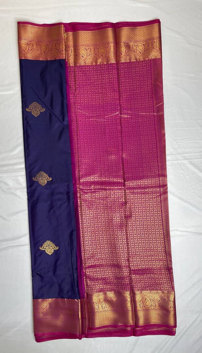 Royal Purple Semi Kanchipuram Silk Saree with Rich Zari Border|S1