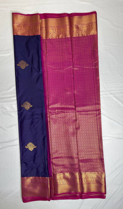 Royal Purple Semi Kanchipuram Silk Saree with Rich Zari Border|S1