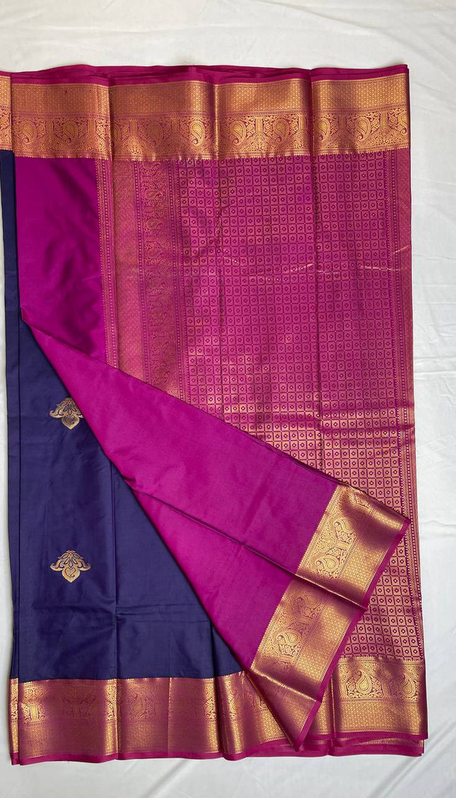 Royal Purple Semi Kanchipuram Silk Saree with Rich Zari Border|S1
