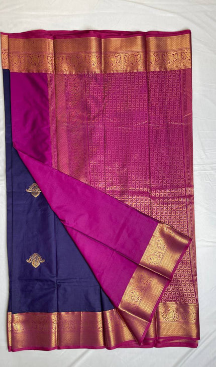 Royal Purple Semi Kanchipuram Silk Saree with Rich Zari Border|S1