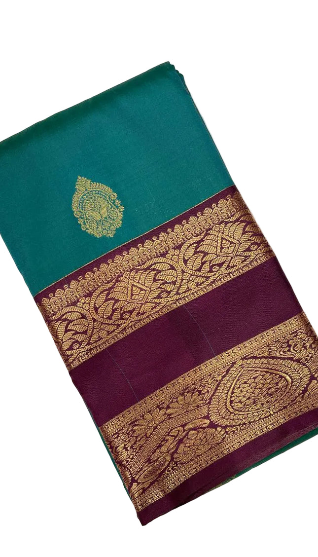 Rama Green Kanchipuram Silk Saree with Purple Border |S2_2