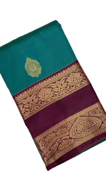 Rama Green Kanchipuram Silk Saree with Purple Border |S2_2