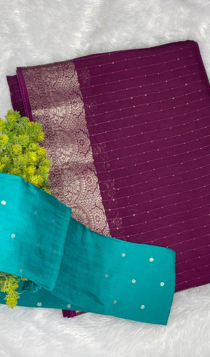 Wine Premium Viscose Chinon Saree with Elegant Zari Border – Party Wear Special|DS8