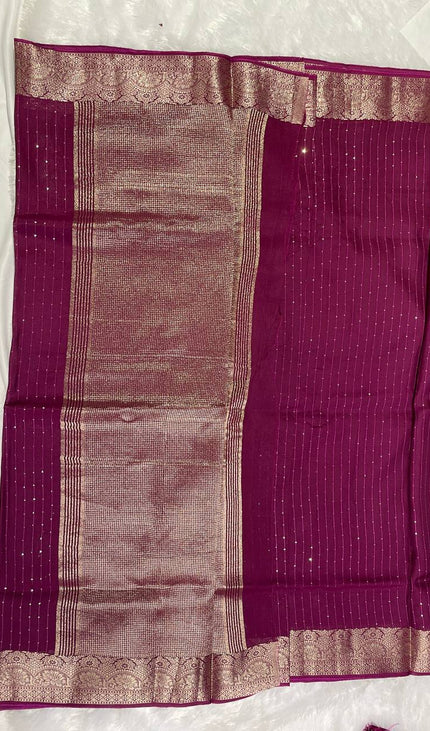 Wine Premium Viscose Chinon Saree with Elegant Zari Border – Party Wear Special|DS8